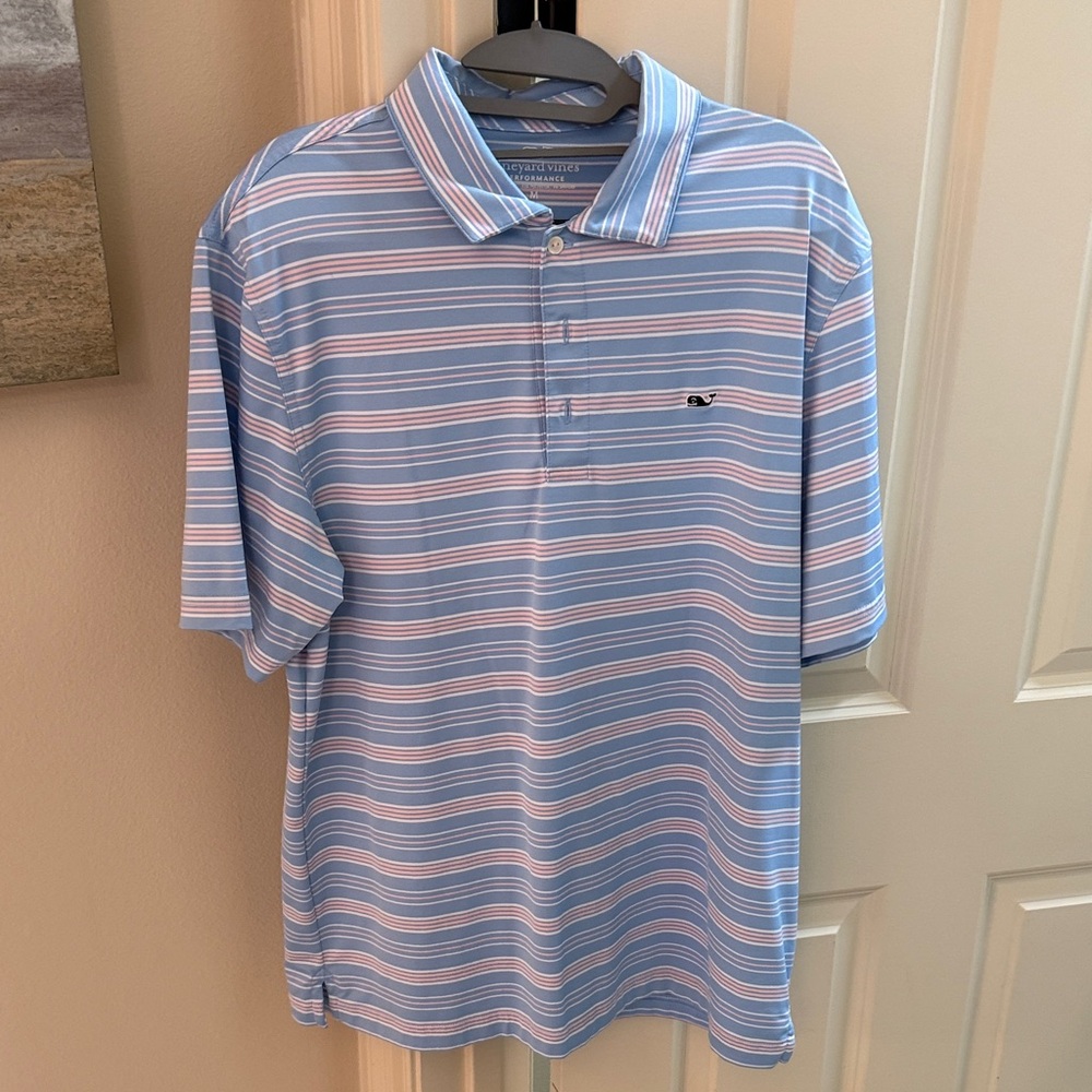 Men's Blue Striped Polo Shirt